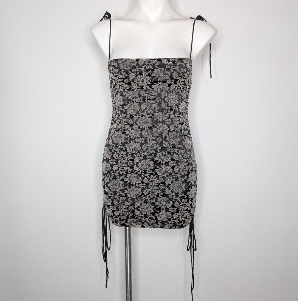 Rumours Black Grey Square Neck Spaghetti Strap Body Con Mini Dress XS